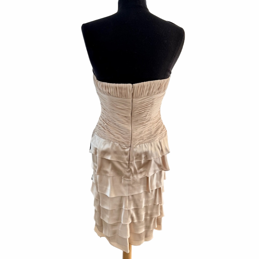 ADRIANNA PAPELL Tiered Shutter Dress Silk Jacket Size 6P Champagne Strapless NEW - Picture 6 of 16